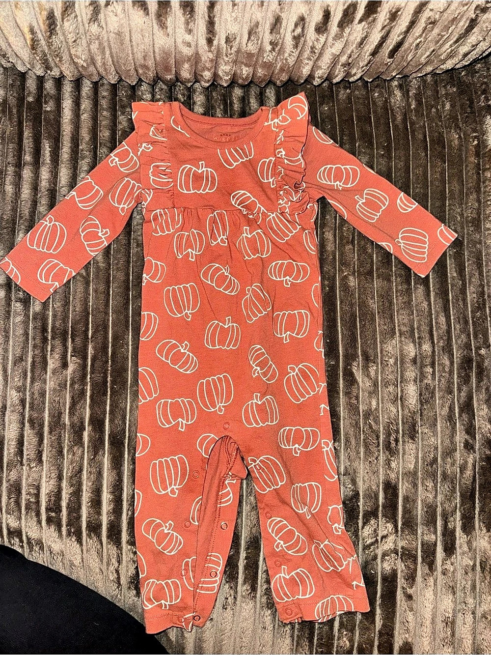 Cat & Jack Rust Pumpkin Ruffle Footie Baby 12 months